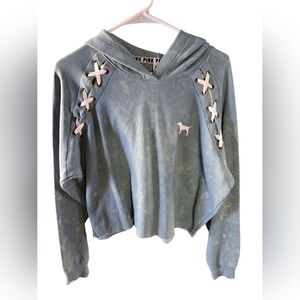 PINK Cropped Hoodie with Lace-Up Sides